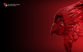 Desktop Background: Red to black gradient background with Reggie statue from Redbird Plaza